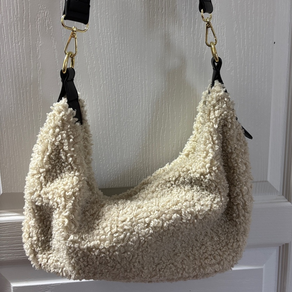 Anthropologie Jules Kae Zola Sherpa Vegan Crossbody
Bag Cream with Black Strap